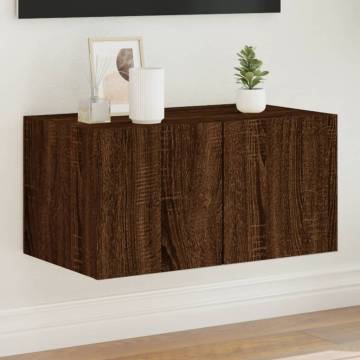 TV Wall Cabinet with LED Lights - Brown Oak 60x35x31 cm