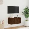 TV Wall Cabinet with LED Lights - Brown Oak 60x35x31 cm