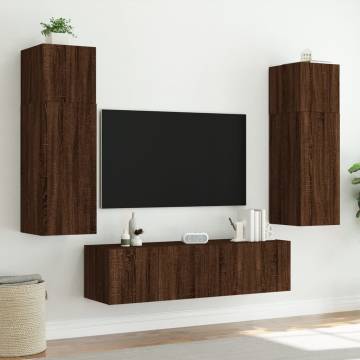 TV Wall Cabinet with LED Lights - Brown Oak 60x35x31 cm