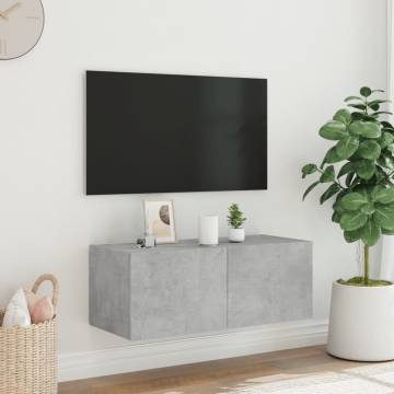 Stylish TV Wall Cabinet with LED Lights - Concrete Grey 80x35x31 cm