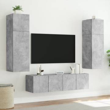 Stylish TV Wall Cabinet with LED Lights - Concrete Grey 80x35x31 cm