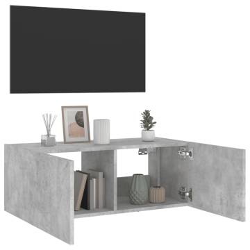 Stylish TV Wall Cabinet with LED Lights - Concrete Grey 80x35x31 cm