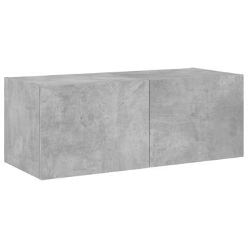 Stylish TV Wall Cabinet with LED Lights - Concrete Grey 80x35x31 cm