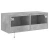 Stylish TV Wall Cabinet with LED Lights - Concrete Grey 80x35x31 cm