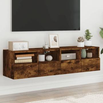 Stylish Smoked Oak TV Wall Cabinets - Set of 2 | HIPO Market