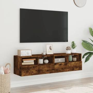 Stylish Smoked Oak TV Wall Cabinets - Set of 2 | HIPO Market