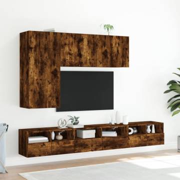 Stylish Smoked Oak TV Wall Cabinets - Set of 2 | HIPO Market