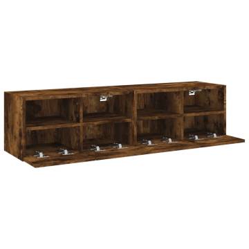 Stylish Smoked Oak TV Wall Cabinets - Set of 2 | HIPO Market