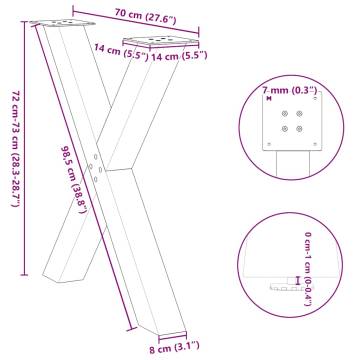 X-Shaped Dining Table Legs - Anthracite Steel - 70cm (2 pcs)