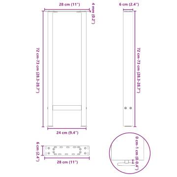 Black Coffee Table Legs - 2 pcs Steel, 28x(72-73) cm | HipoMarket