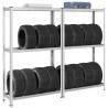 2-Layer Tyre Shelves - Silver Steel & Wood - 110x40x180 cm