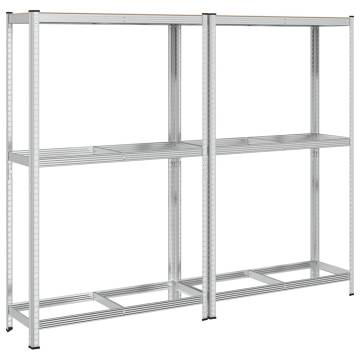 2-Layer Tyre Shelves - Silver Steel & Wood - 110x40x180 cm