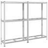 2-Layer Tyre Shelves - Silver Steel & Wood - 110x40x180 cm