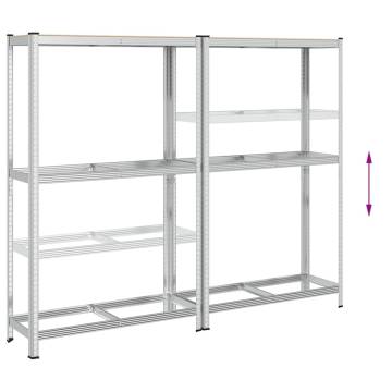 2-Layer Tyre Shelves - Silver Steel & Wood - 110x40x180 cm