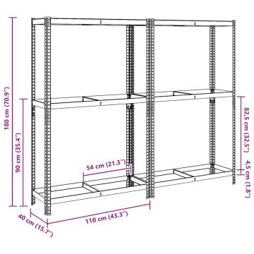 2-Layer Tyre Shelves - Silver Steel & Wood - 110x40x180 cm