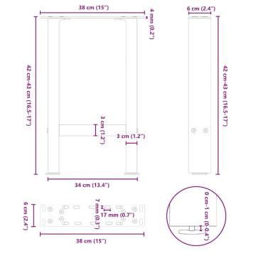 White Coffee Table Legs - Durable Steel 38x(42-43) cm - 2 Pcs