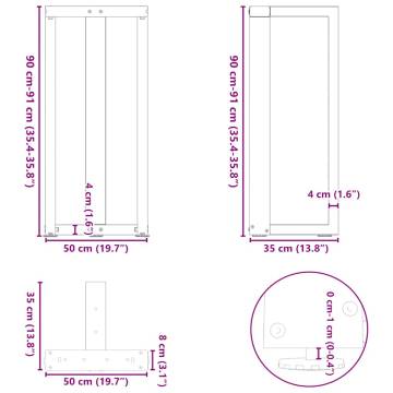 T-Shaped Bar Table Legs - 50x35x(91-92) cm - Durable Steel