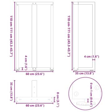 T-Shaped Bar Table Legs - 2 pcs Black Steel (60x35x111-112 cm)