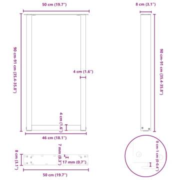 Coffee Table Legs U-Shaped - White Steel | 50x(90-91) cm - 2 pcs