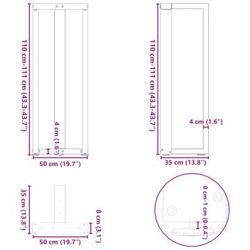 T-Shaped Bar Table Legs - 2 pcs Black Steel 50x35x111-112 cm