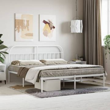 White Metal Bed Frame with Headboard - 160x200 cm