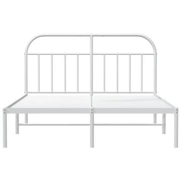 White Metal Bed Frame with Headboard - 160x200 cm