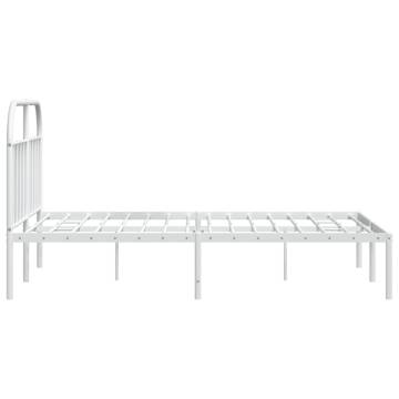 White Metal Bed Frame with Headboard - 160x200 cm