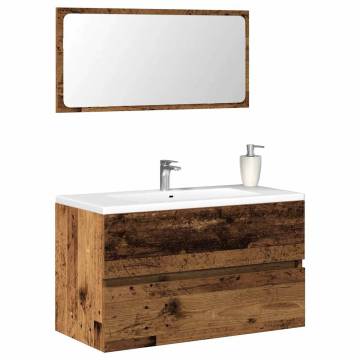 Stylish Bathroom Cabinet with Mirror - Old Wood Finish