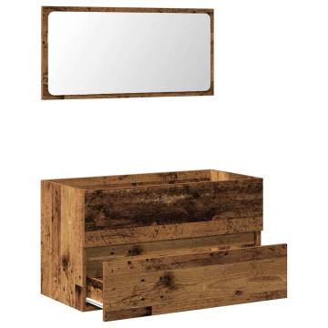 Stylish Bathroom Cabinet with Mirror - Old Wood Finish