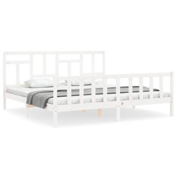 White Bed Frame with Headboard, 200x200 cm - Solid Wood