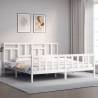 White Bed Frame with Headboard, 200x200 cm - Solid Wood