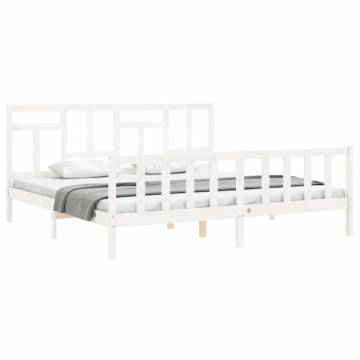 White Bed Frame with Headboard, 200x200 cm - Solid Wood