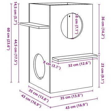 Wooden Cat House 43x43x60 cm - Durable Pine Design