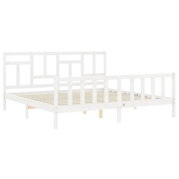 White Bed Frame with Headboard, 200x200 cm - Solid Wood