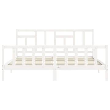 White Bed Frame with Headboard, 200x200 cm - Solid Wood