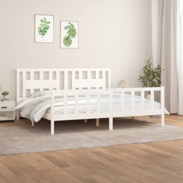 White Solid Wood Pine Bed Frame with Headboard 200x200 cm