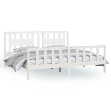 White Solid Wood Pine Bed Frame with Headboard 200x200 cm