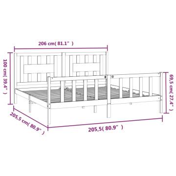 White Solid Wood Pine Bed Frame with Headboard 200x200 cm