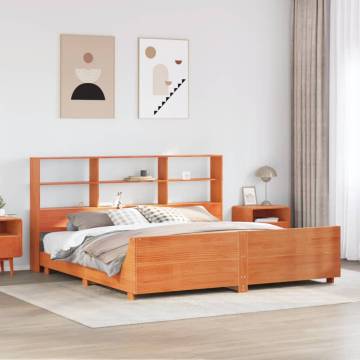 Solid Wood Pine Bed Frame 200x200 cm - Wax Brown