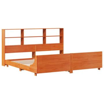 Solid Wood Pine Bed Frame 200x200 cm - Wax Brown