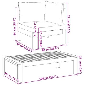 5 Piece Garden Sofa Set - Solid Acacia Wood with Cushions