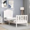 Bed Frame with Headboard White Small Single Solid Wood Colour white Size 75 x 190 cm 