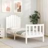 White Small Single Bed Frame with Headboard - Solid Wood