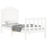 White Small Single Bed Frame with Headboard - Solid Wood