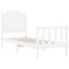 White Small Single Bed Frame with Headboard - Solid Wood