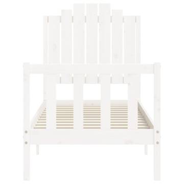 White Small Single Bed Frame with Headboard - Solid Wood