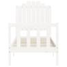 White Small Single Bed Frame with Headboard - Solid Wood