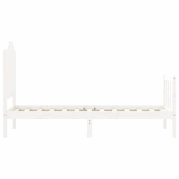 White Small Single Bed Frame with Headboard - Solid Wood