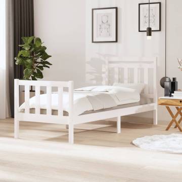 White Small Single Bed Frame 75x190 cm | Solid Wood Design