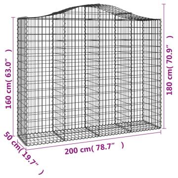 Arched Gabion Baskets 200x50x160/180 cm - 40 pcs Galvanised Iron